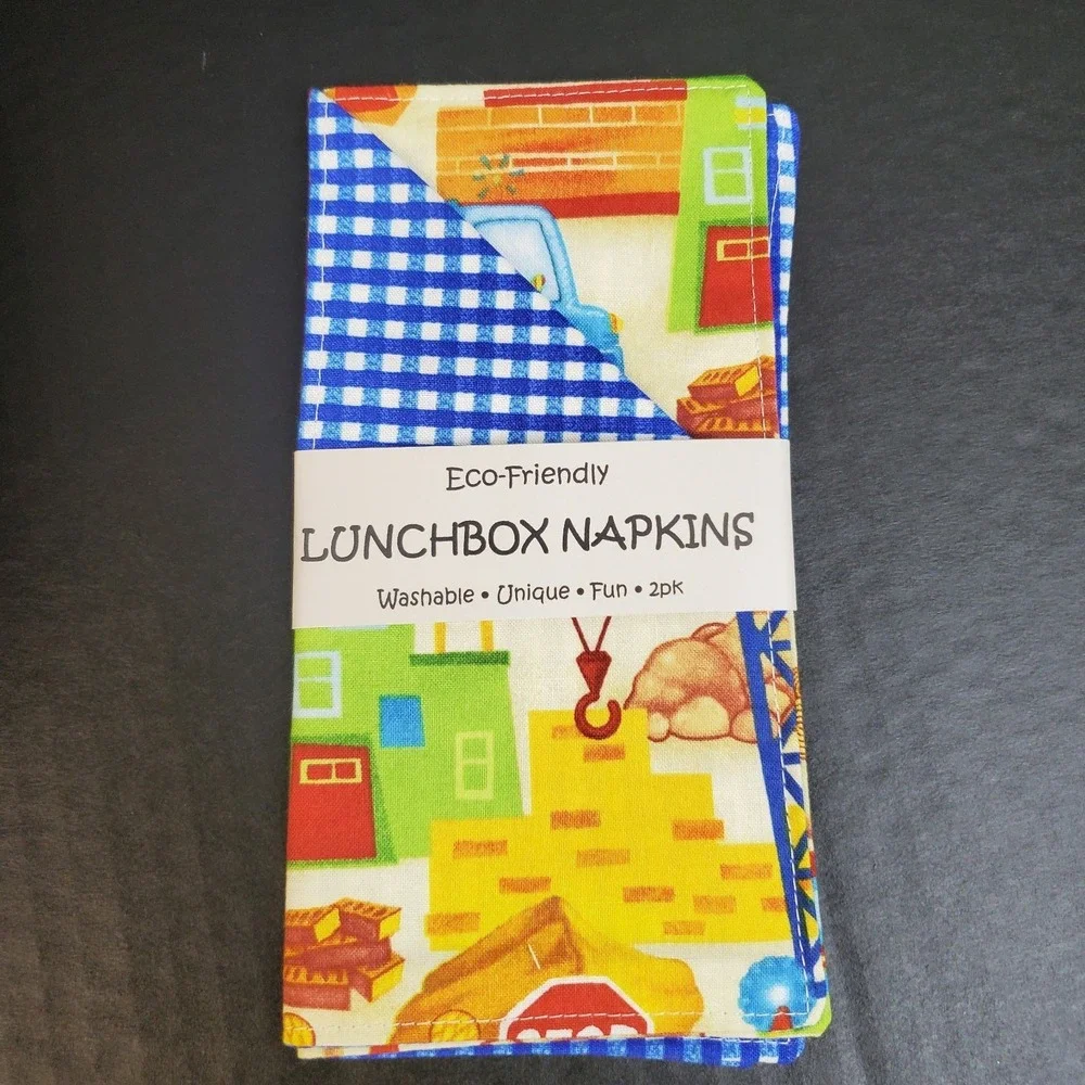 Cotton Novelty Fabric Napkins Construction Theme, Three 2ct Reusable Hand Towels